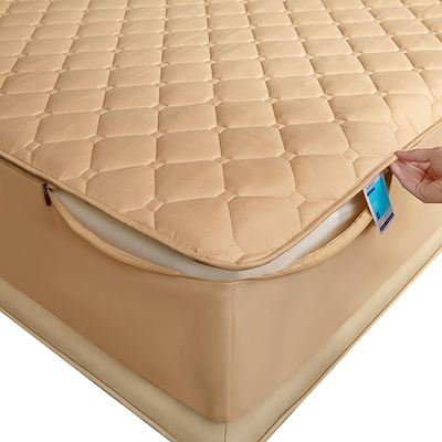 Zippered Mattress Protector 90 x 200, 140 x 200, 160 x 200, 180 x 200 cm, for 5–40 cm Mattresses, Quilted and Breathable, Khaki 140 x 200 + 25 cm