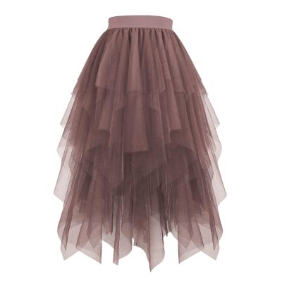 Women's Layered Tulle Tutu Skirt, High-Low A-Line Midi Skirt for Costumes and Festivals