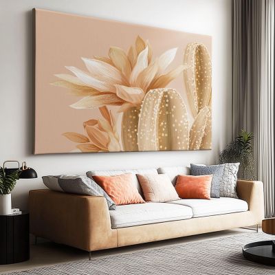 Cactus and Flower Wall Art on Canvas, 90 x 60 cm, Unframed