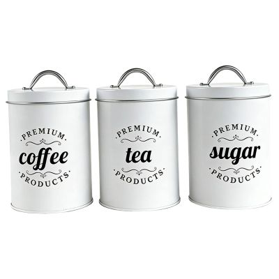LOVIVER Coffee, Tea and Sugar Storage Containers with Lids, Airtight, White Tinplate