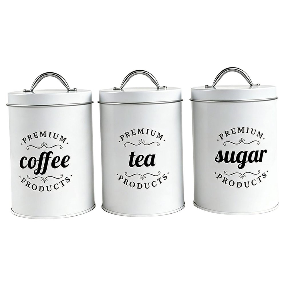 LOVIVER Coffee, Tea and Sugar Storage Containers with Lids, Airtight, White Tinplate