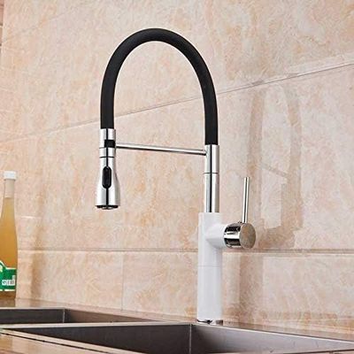 ISCBAFYX Kitchen Sink Faucet for Bar, Farmhouse, and Commercial Use, Matte Black, Single-Handle Sprayer Faucet with Holder, Deck Mount, Chrome-White Hot and Cold Faucet (Chrome White B)