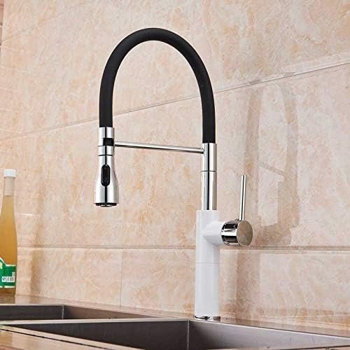ISCBAFYX Kitchen Sink Faucet for Bar, Farmhouse, and Commercial Use, Matte Black, Single-Handle Sprayer Faucet with Holder, Deck Mount, Chrome-White Hot and Cold Faucet (Chrome White B)