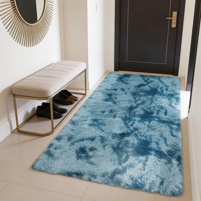 CUIMEI Bedroom Rug 345 x 355 cm, Non-Slip, Washable up to 30°C, Super Soft, Faux Fur, Dark Blue