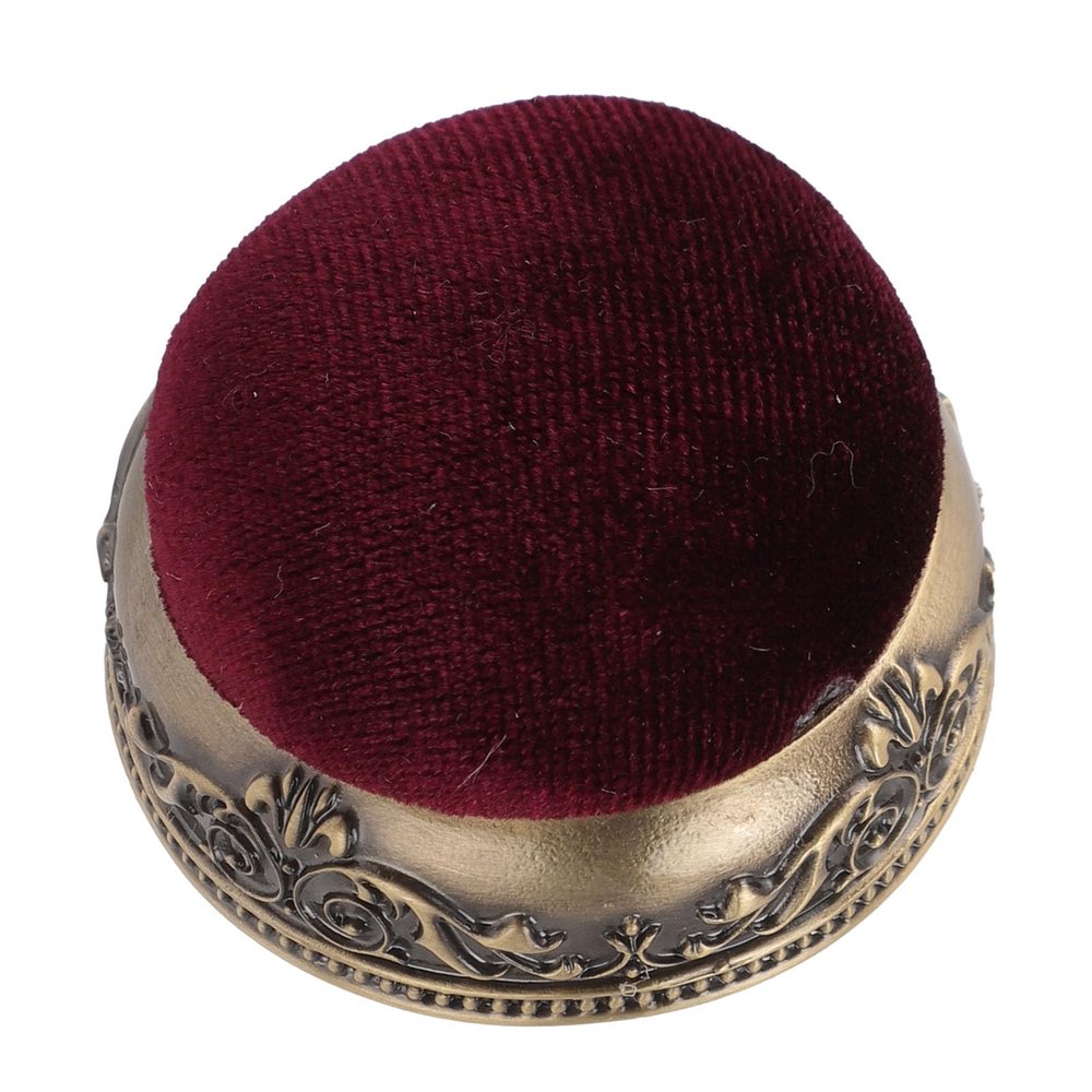 Fafeims Vintage Pin Cushion with Metal Base, Green Bronze Base, Red