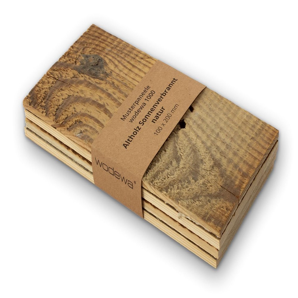 wodewa | Reclaimed Pine Wood Wall Cladding Vintage | SAMPLE 3D Solid Wood XXL Panels 200 x 100 mm | Rustic Shabby Chic Statement | Made in Germany | Textured Natural 1000