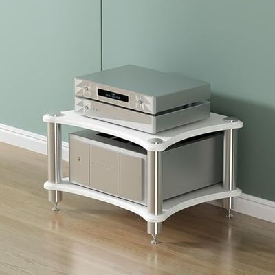 Stylish Wood Console Stand, Tiered Media Cabinet for Turntables, TVs, and Audio Equipment