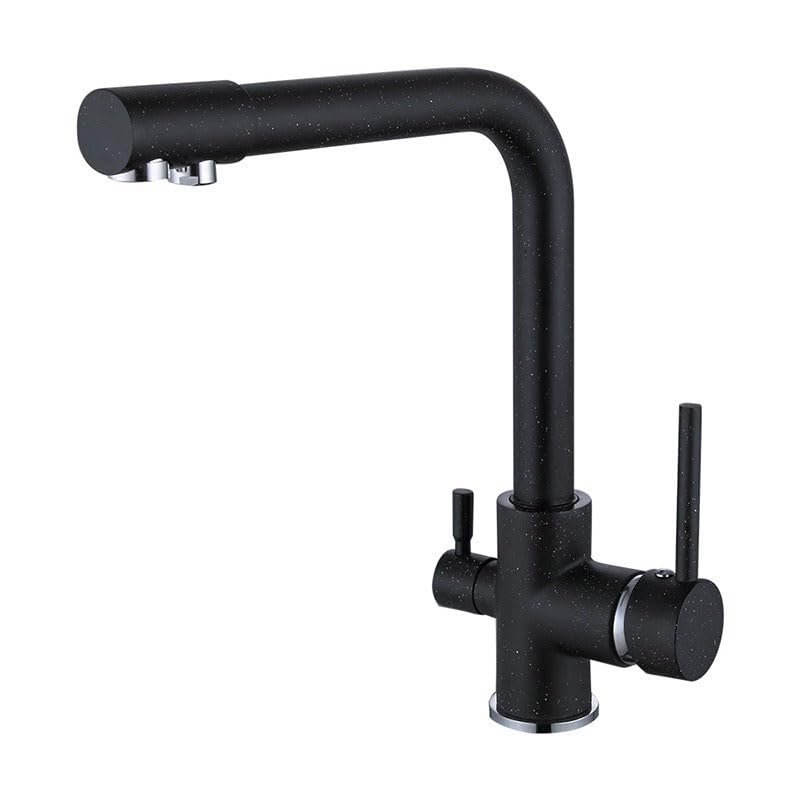 ISCBAFYX 3-Way Kitchen Faucet with Filter, 2 Water Outlets, 360° Swivel, 3-in-1 Mixer, Gold, Black + Chrome