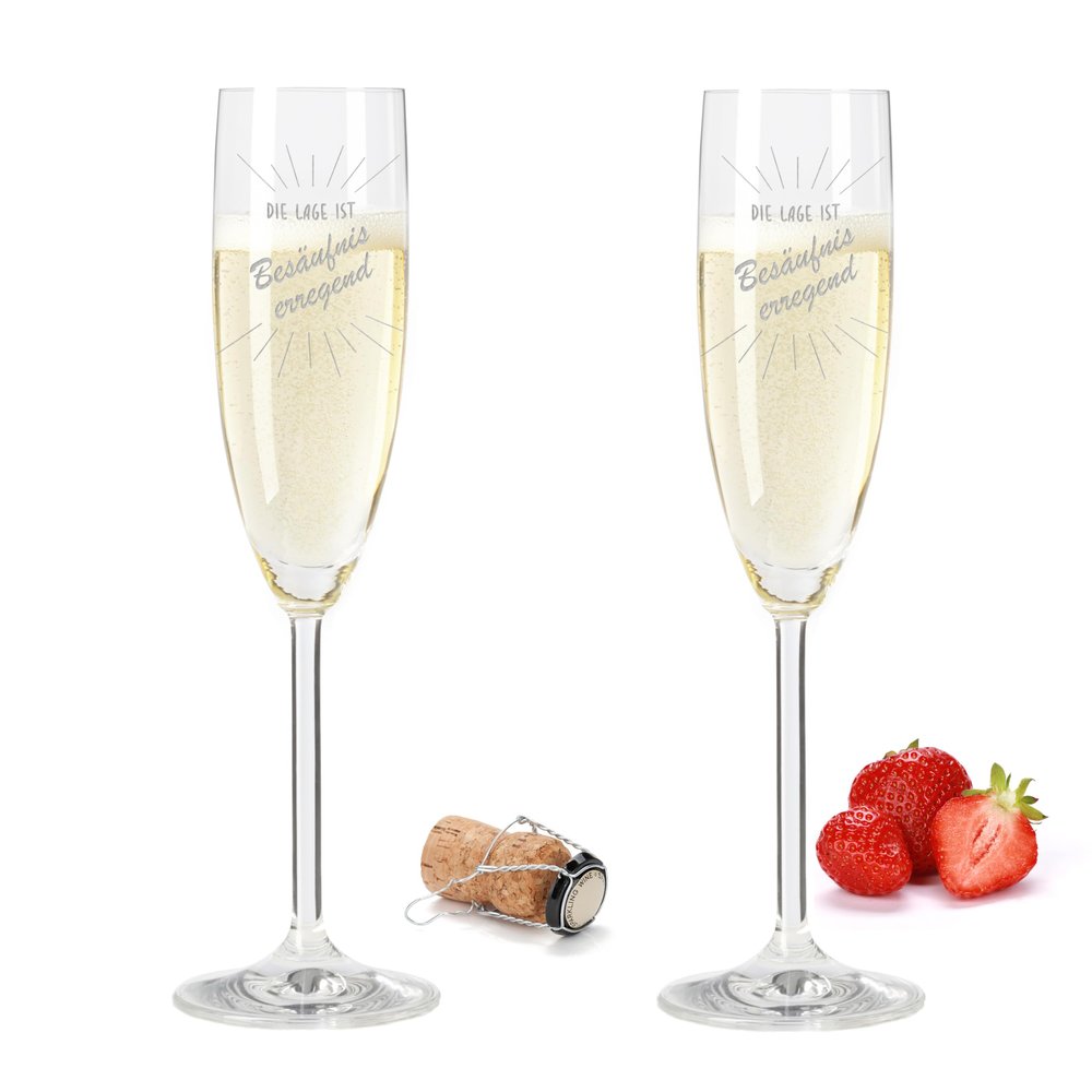Gravur-Max Leonardo Champagne Flute Set of 2, 200 ml, with “THE SITUATION IS INTOXICATING” Engraving