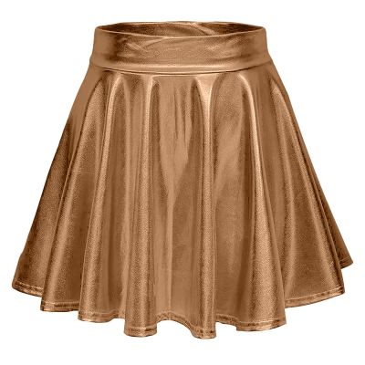 Silver Metallic Pleated Mini Skirt with Shorts, Women's Sequin Cheerleader Costume, Coffee, M