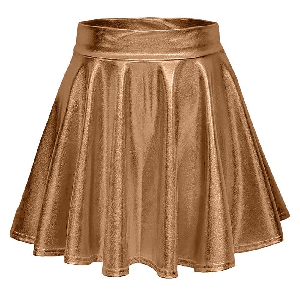 Silver Metallic Pleated Mini Skirt with Shorts, Women's Sequin Cheerleader Costume, Coffee, M