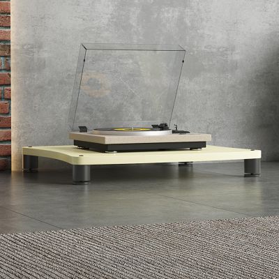 Maple Media Stand, Adjustable Feet, 1-Tier Audio Shelf, Open Storage Rack, Modern Wood Design, 59.9 x 47.8 x 9.9 cm