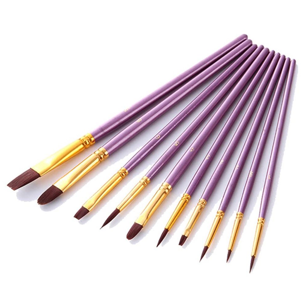 SaryEdge 10-Piece Nylon-Bristle Brush Set for Oil, Acrylic, Gouache, Watercolor & Pens