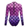 Women's Mermaid Costume, Long-Sleeve Mermaid Bodysuit, Gray, M view 3
