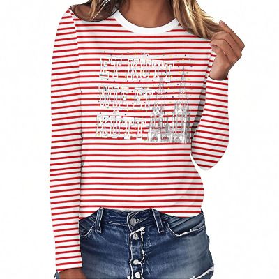 Women's Red and White Striped Long-Sleeve Cotton Shirt