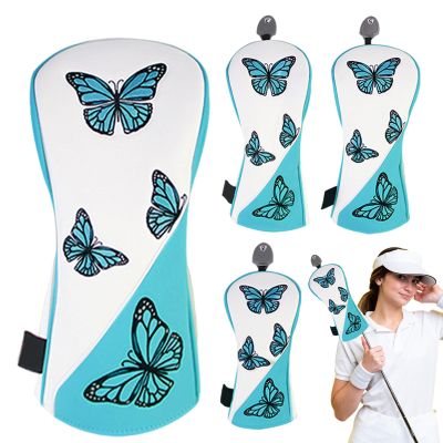 Golf Club Headcovers for Woods, 4-Piece Butterfly Pattern PU Leather