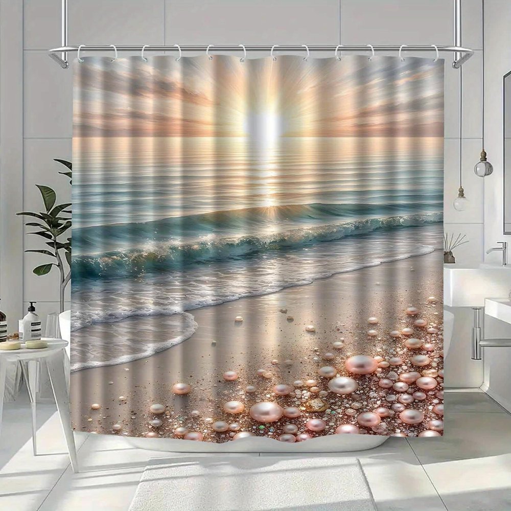 UUDIHO Coastal-Style Shower Curtain, Machine Washable Polyester, 71 x 91 in