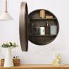 WIQUYBML Round Bathroom Mirror Cabinet, Walnut-Look Wooden Cosmetic Cabinet with Shelf view 2