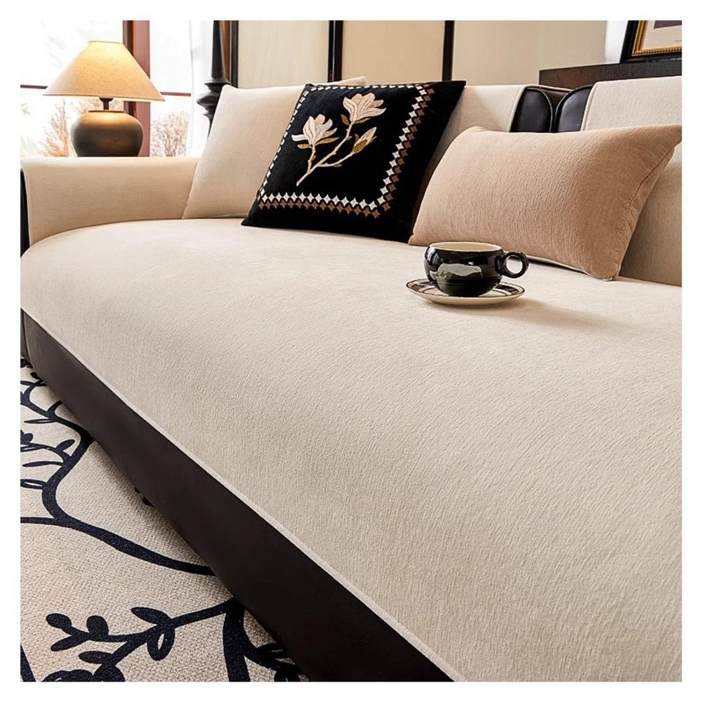Ghygetrich Chenille Sofa Cover, Beige, 2-Piece, 90 × 180 cm