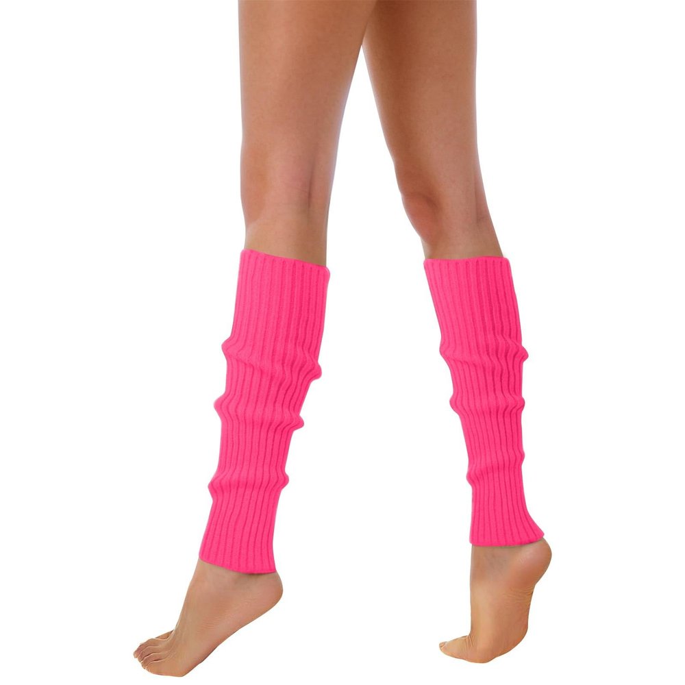 Bkazwe Neon Leg Warmers for Women, 1980s Pink, Red & Blue Striped Leg Warmers for Carnival and 80s Parties