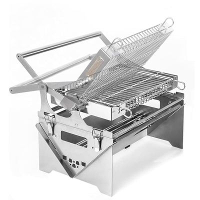 Portable Charcoal/Gas Grill with Rotating Stainless Steel Smoker