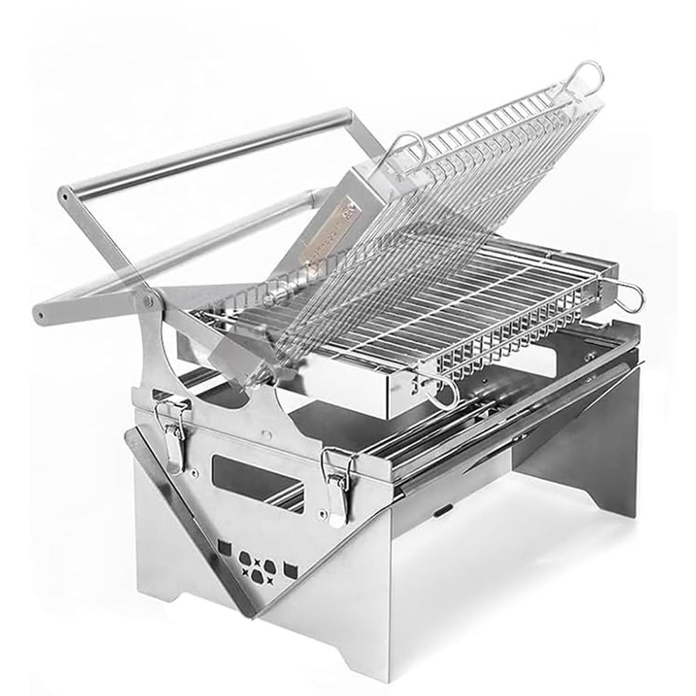 Portable Charcoal/Gas Grill with Rotating Stainless Steel Smoker