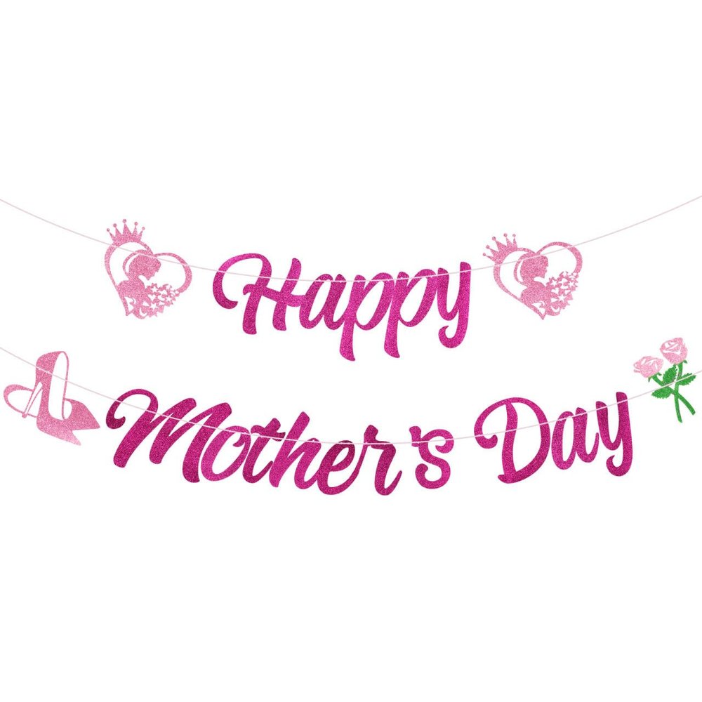 JEKUGOT Happy Mother's Day Glitter Rose Red Banner