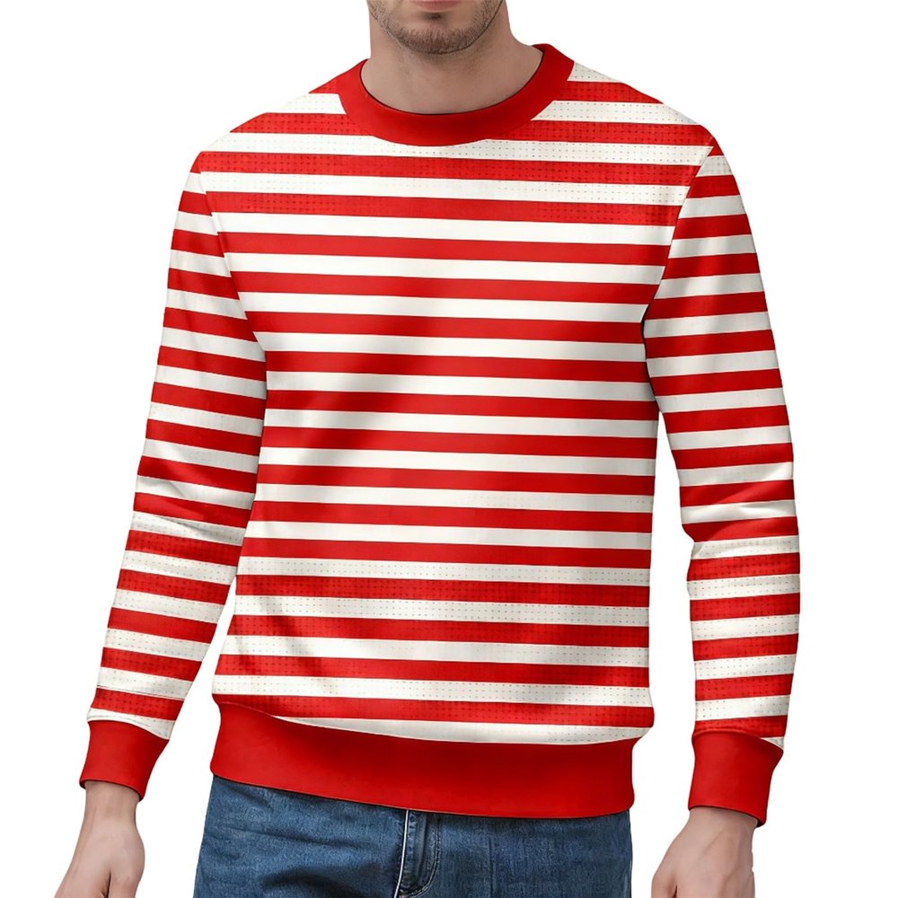 Men's Red and White Striped Long-Sleeve Costume Shirt, Oversized, Size L