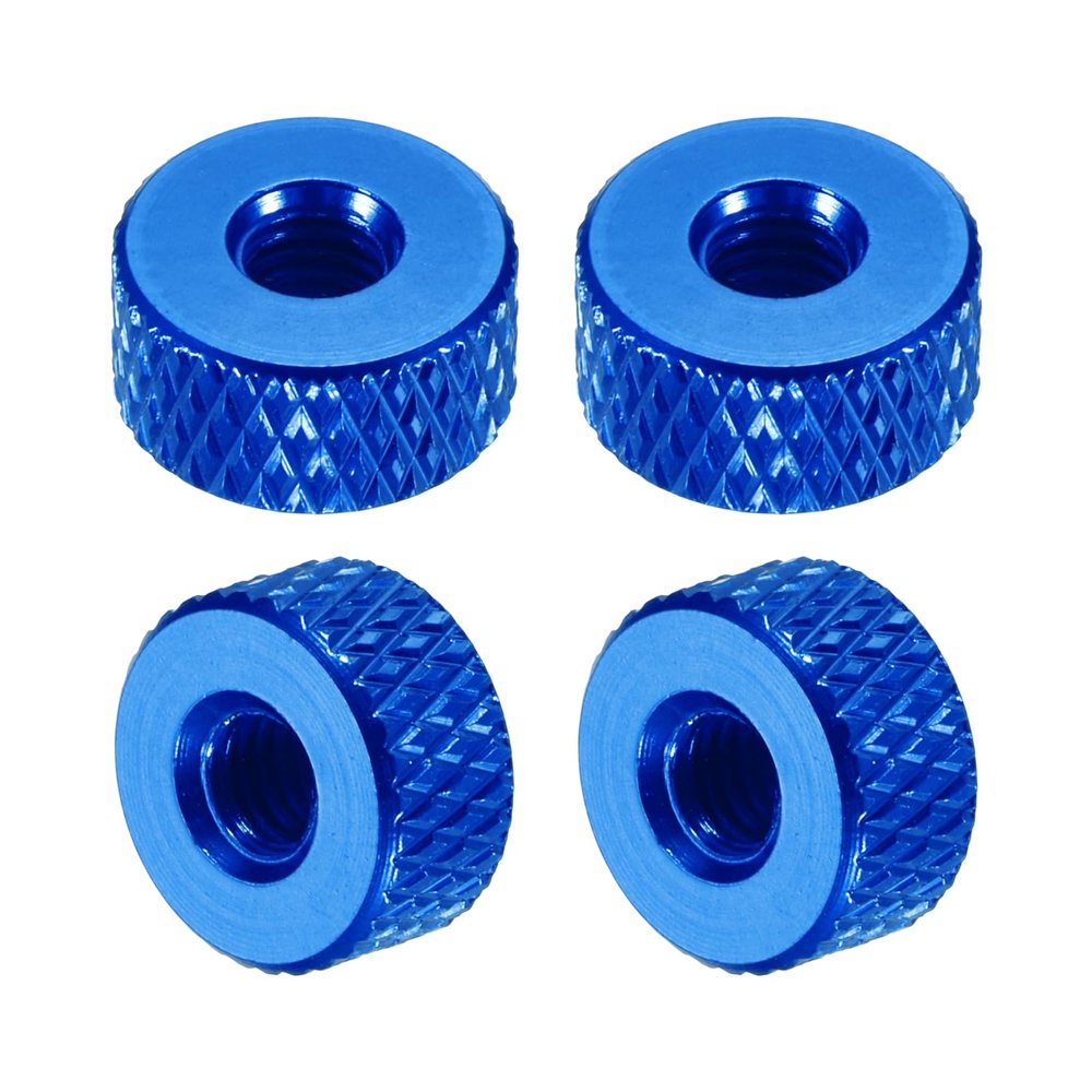 QUARKZMAN 4-Pack Aluminum Alloy Knurled Nuts, M4 x 10 x 5 mm, Blue