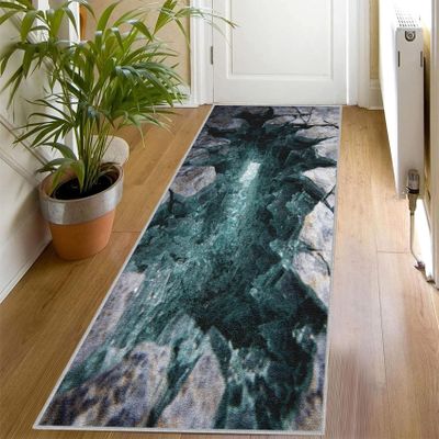 3D Optical Illusion Rug Runner 60 x 240 cm, Washable Non-Slip Hallway Runner, Abstract Short-Pile Design