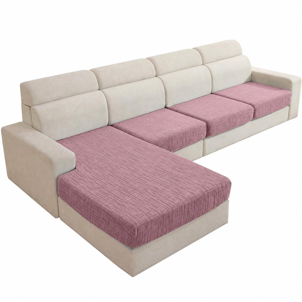 YSTELLAA Stretch Sofa Seat Cushion Covers, Non-Slip Universal Covers for L-Shaped Sofas (3 Single Seats + Chaise Lounge, Gray-Pink)