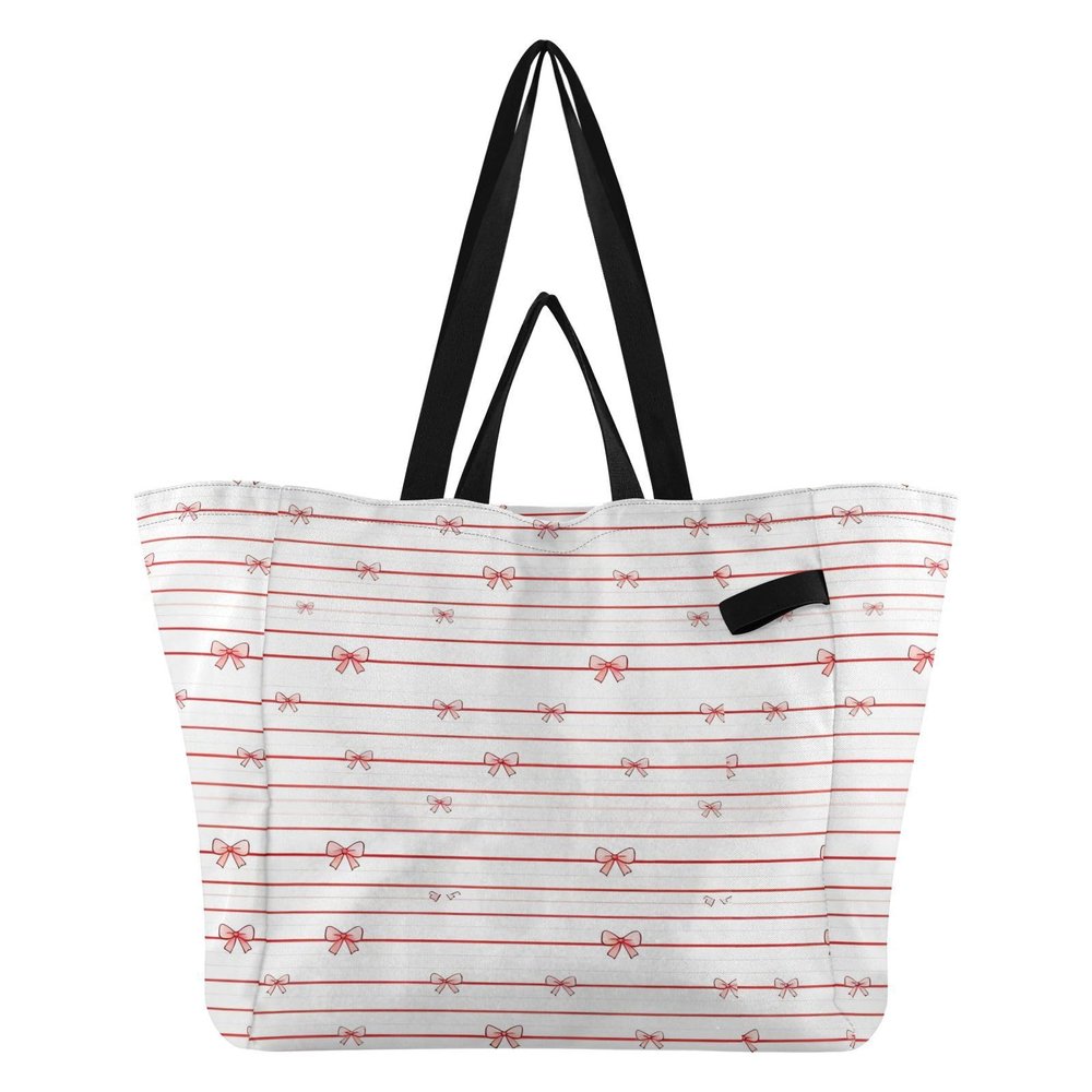 Wudan Canvas Shopping Bag for Groceries, Purple/Red Cartoon Bow, One Size