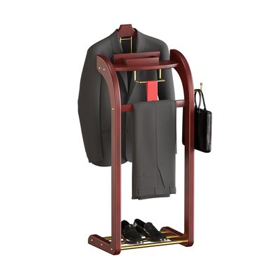 HTDRE Multifunctional Solid Wood Suit Valet Stand with Trouser Holder and Storage