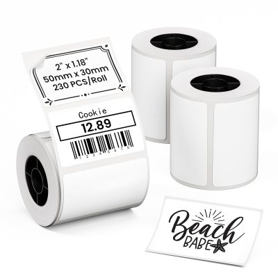 Direct Thermal Label Paper, 3 Rolls, 50 x 30 mm, 230 Labels/Roll