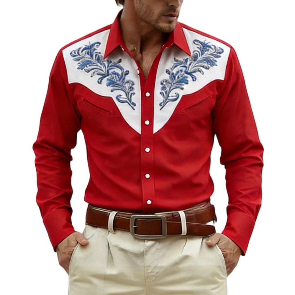 Men's Western Cowboy-Style Shirt with 3D Print