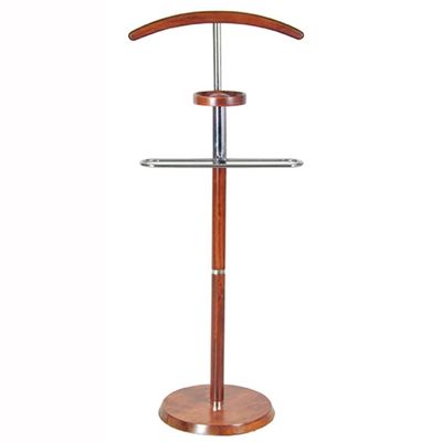 HTDRE Solid Wood Valet Stand with Hanger and Trouser Bar, Cherry