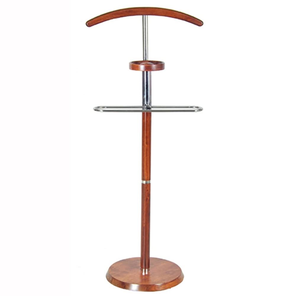 HTDRE Solid Wood Valet Stand with Hanger and Trouser Bar, Cherry