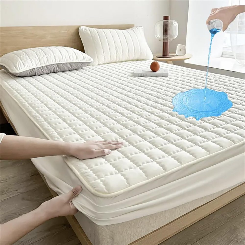Generic Waterproof Quilted Fitted Sheet, Soft, Elastic, Dust- and Stain-Resistant, Breathable, A, 90 x 200 cm (39 x 79 in)