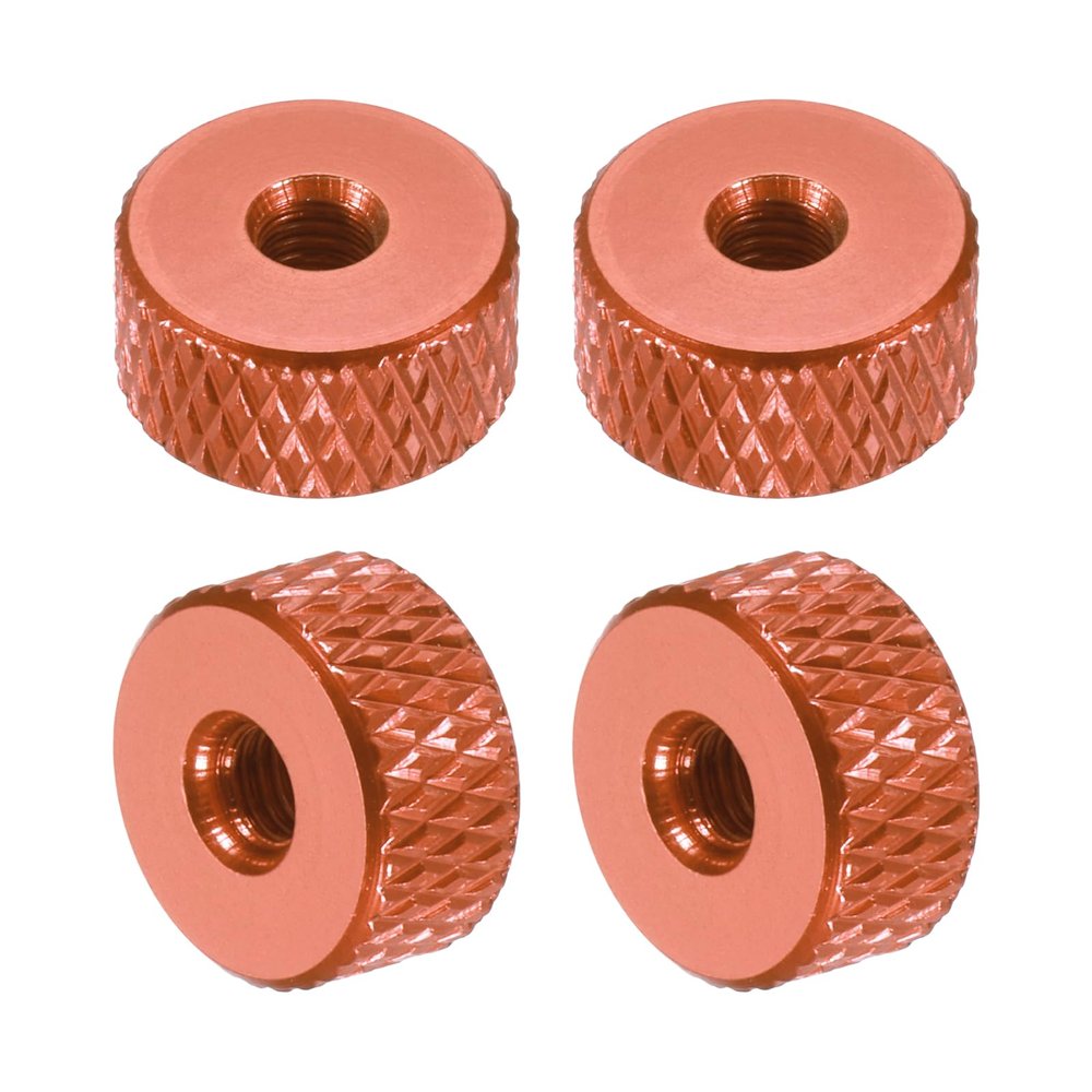 QUARKZMAN Aluminum Alloy Knurled Nuts M3 x 10 x 5 mm, 4-Pack, Orange