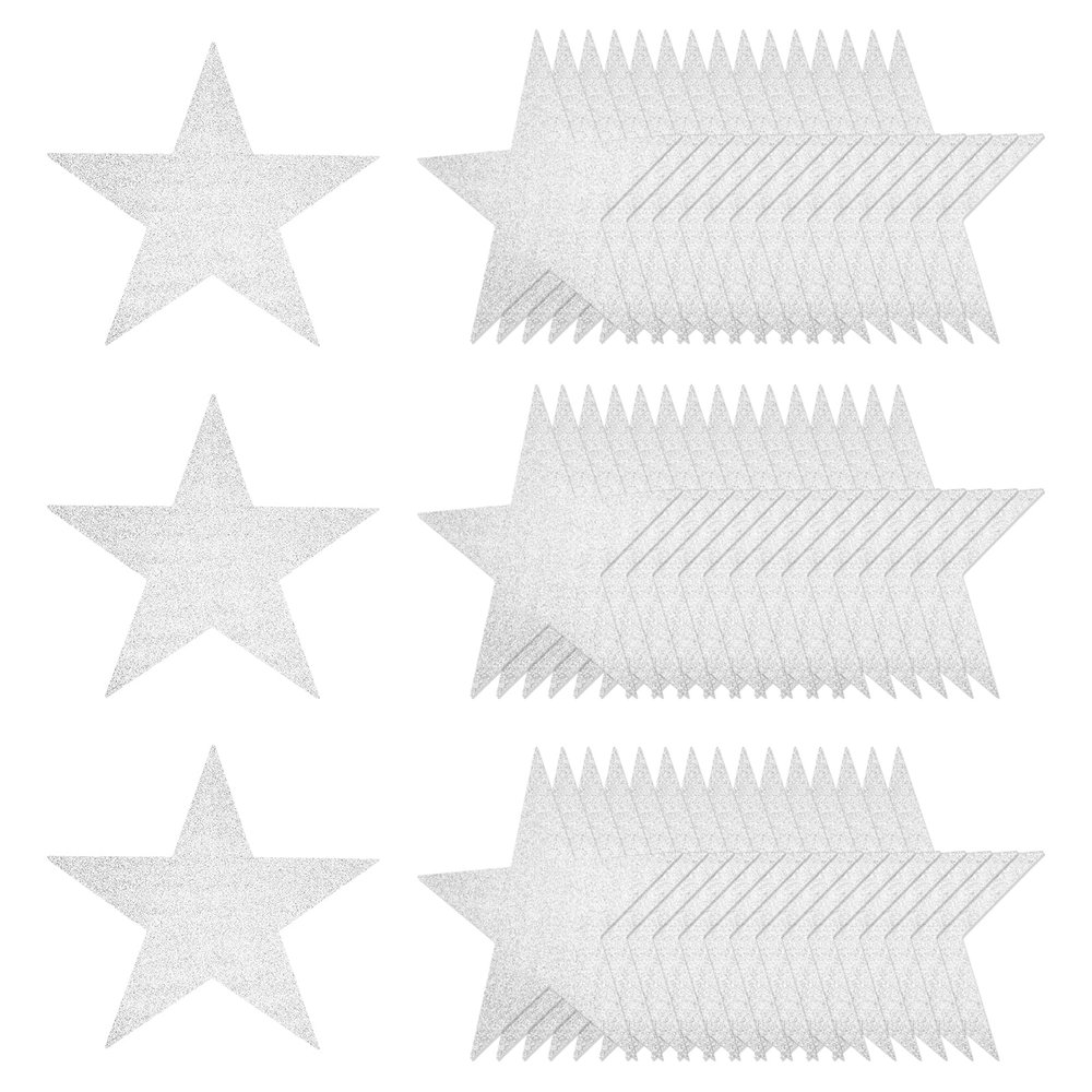 QUARKZMAN 50-Piece Silver and White Glitter Star Cutouts, 11-Inch, Double-Sided Printed