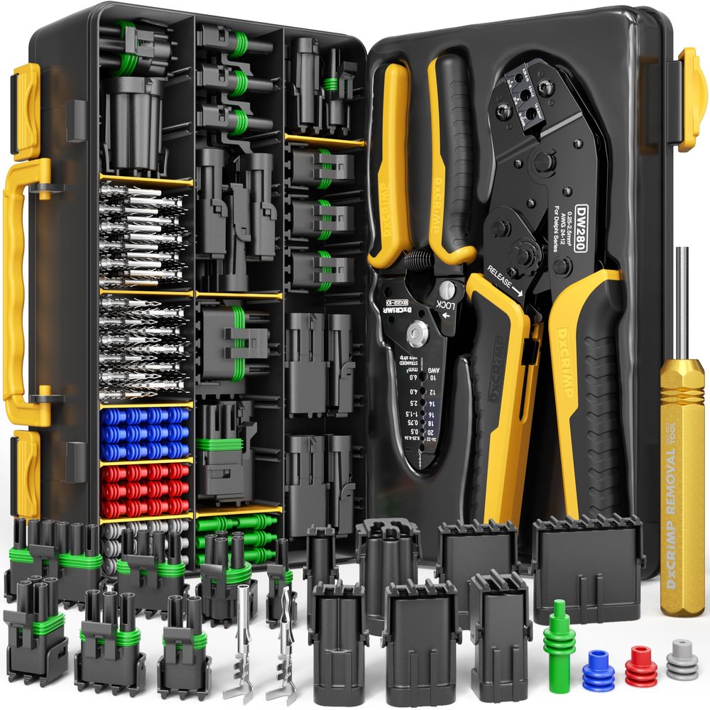 DxCRIMP Weather Pack Crimp Tool & Connector Set, 1–6 Pin, 0.34–2.5 mm, for Delphi/Aptiv