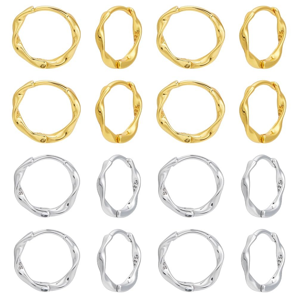 UNICRAFTALE 8 Pairs Two-Tone Twisted Hoop Earrings, 14 mm, Chunky Mini Metal Hoops for Women