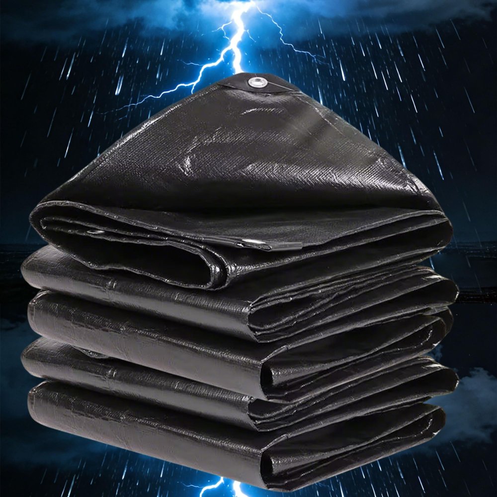 Waterproof PE Cover Tarp 200 g/m², 1.2 x 1.5 m, with Eyelets, UV-Stable, Tear-Resistant, Black