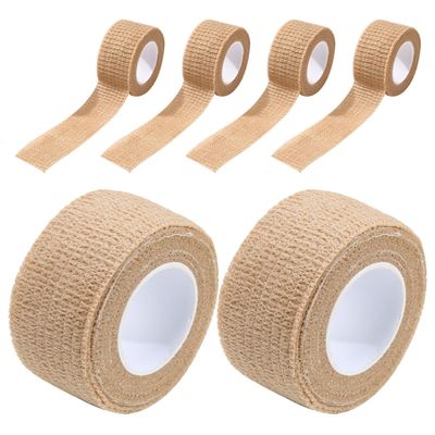 Healvian Self-Adhesive Elastic Bandage Rolls, 6 Pieces, 2.5 cm Wide, Skin-Tone, Quiet and Non-Slip, for Finger and Toe Bandaging in Sports