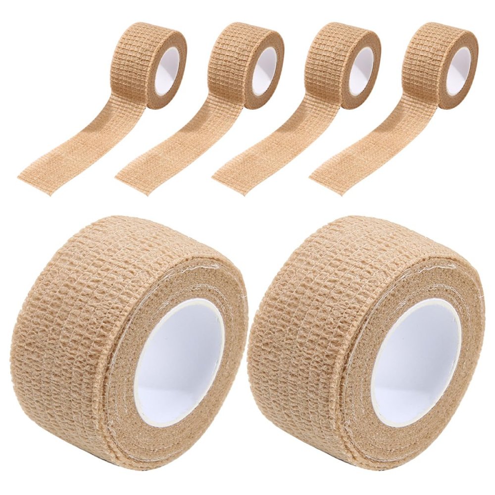 Healvian Self-Adhesive Elastic Bandage Rolls, 6 Pieces, 2.5 cm Wide, Skin-Tone, Quiet and Non-Slip, for Finger and Toe Bandaging in Sports