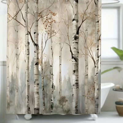 UUDIHO Nordic White Birch Forest Shower Curtain, 75 x 200 cm