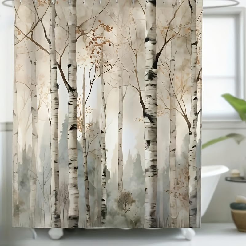 UUDIHO Nordic White Birch Forest Shower Curtain, 75 x 200 cm
