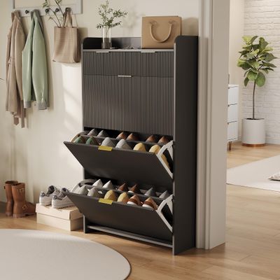 Wooden Shoe Cabinet for Entryway, 133.5 x 24 x 77 cm