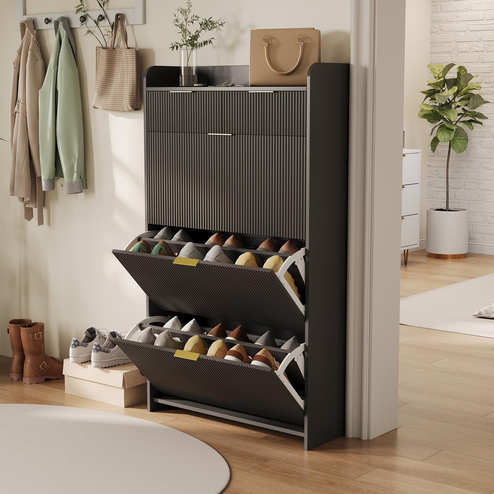 Wooden Shoe Cabinet for Entryway, 133.5 x 24 x 77 cm