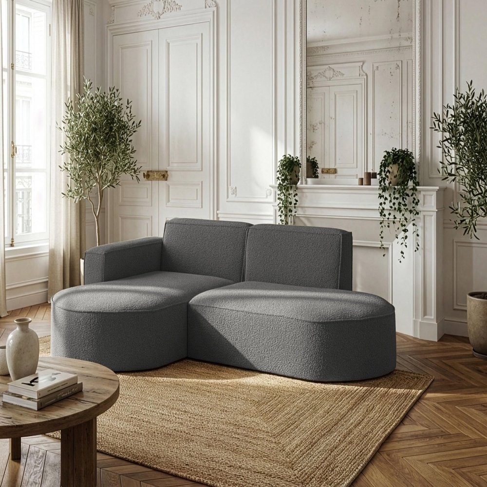 WFL GROUP 3-Seater L-Shaped Bouclé Corner Sofa, Scandinavian Loft Style, Left Corner, Gray
